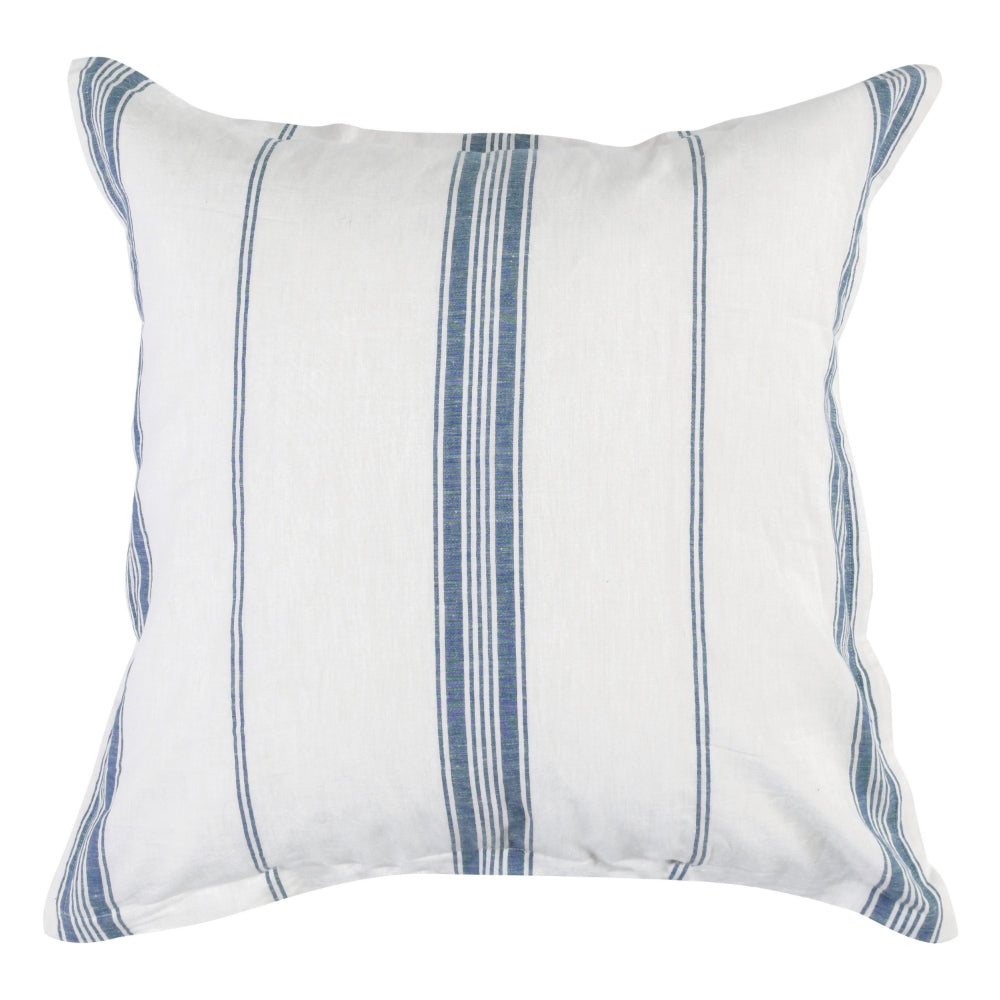 Taki 26 Inch Euro Pillow Sham, Woven Blue and White Stripes Linen Cashmere By Casagear Home