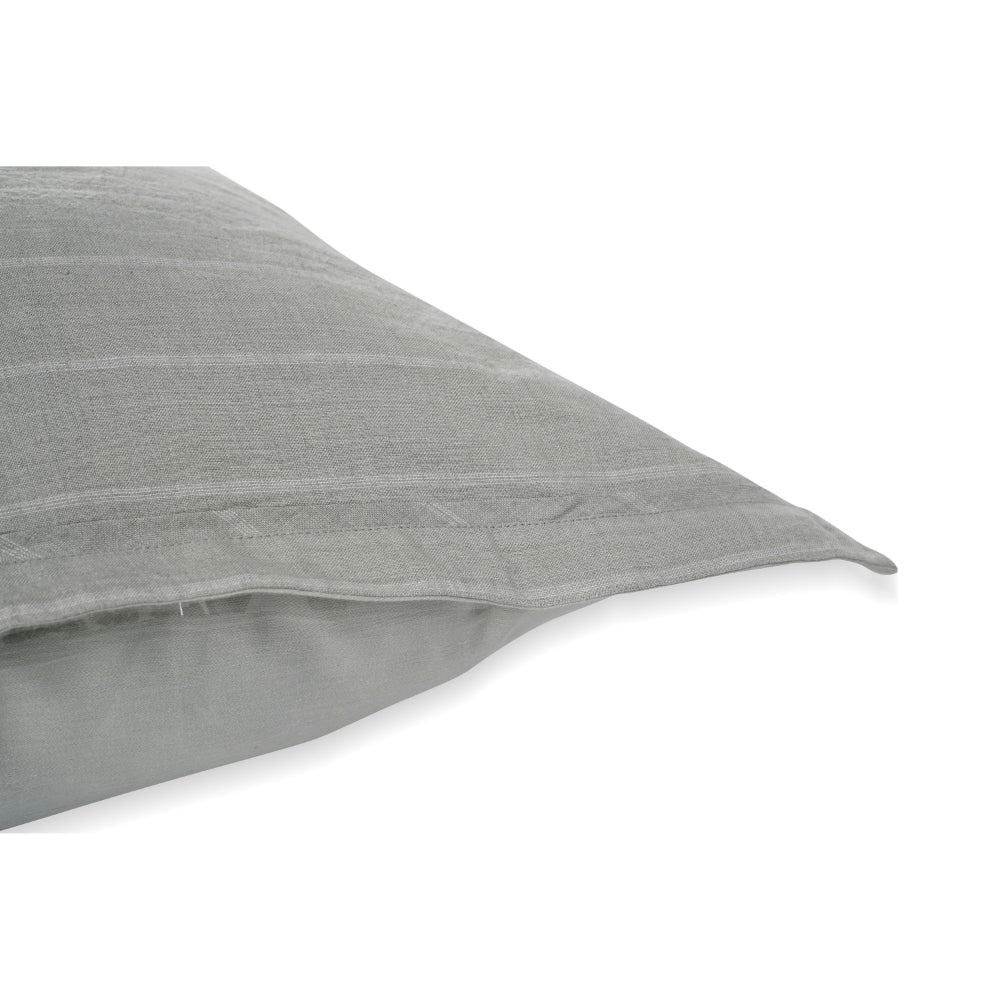 Tara 26 Inch Euro Pillow Sham, Stripe Design, Sage Green Belgian Flax Linen By Casagear Home