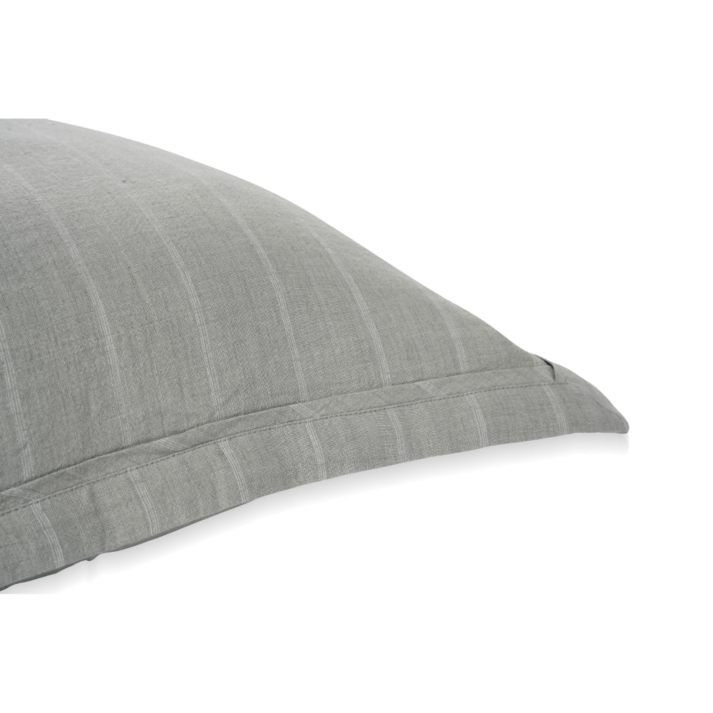 Tara 20 x 36 King Lumbar Pillow Sham, Striped Sage Green Belgian Flax Linen By Casagear Home