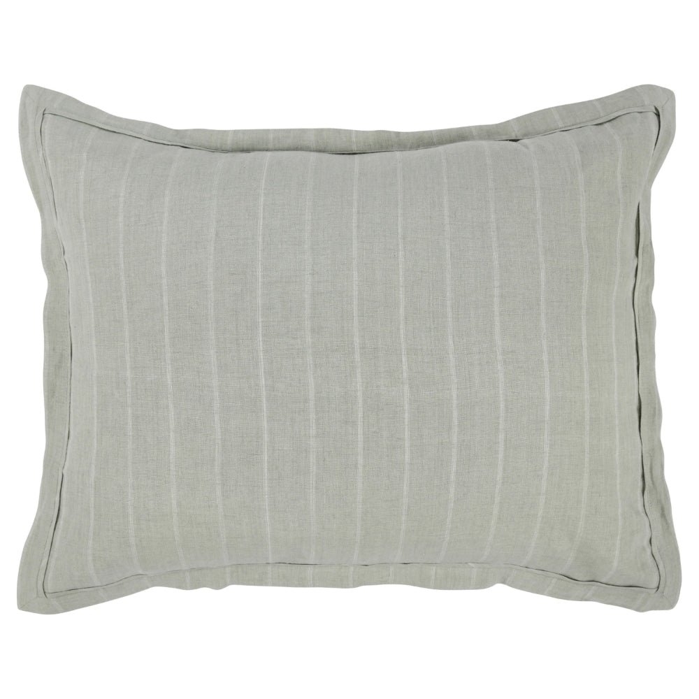 Tara 20 x 26 Standard Pillow Sham, Striped Sage Green Belgian Flax Linen By Casagear Home