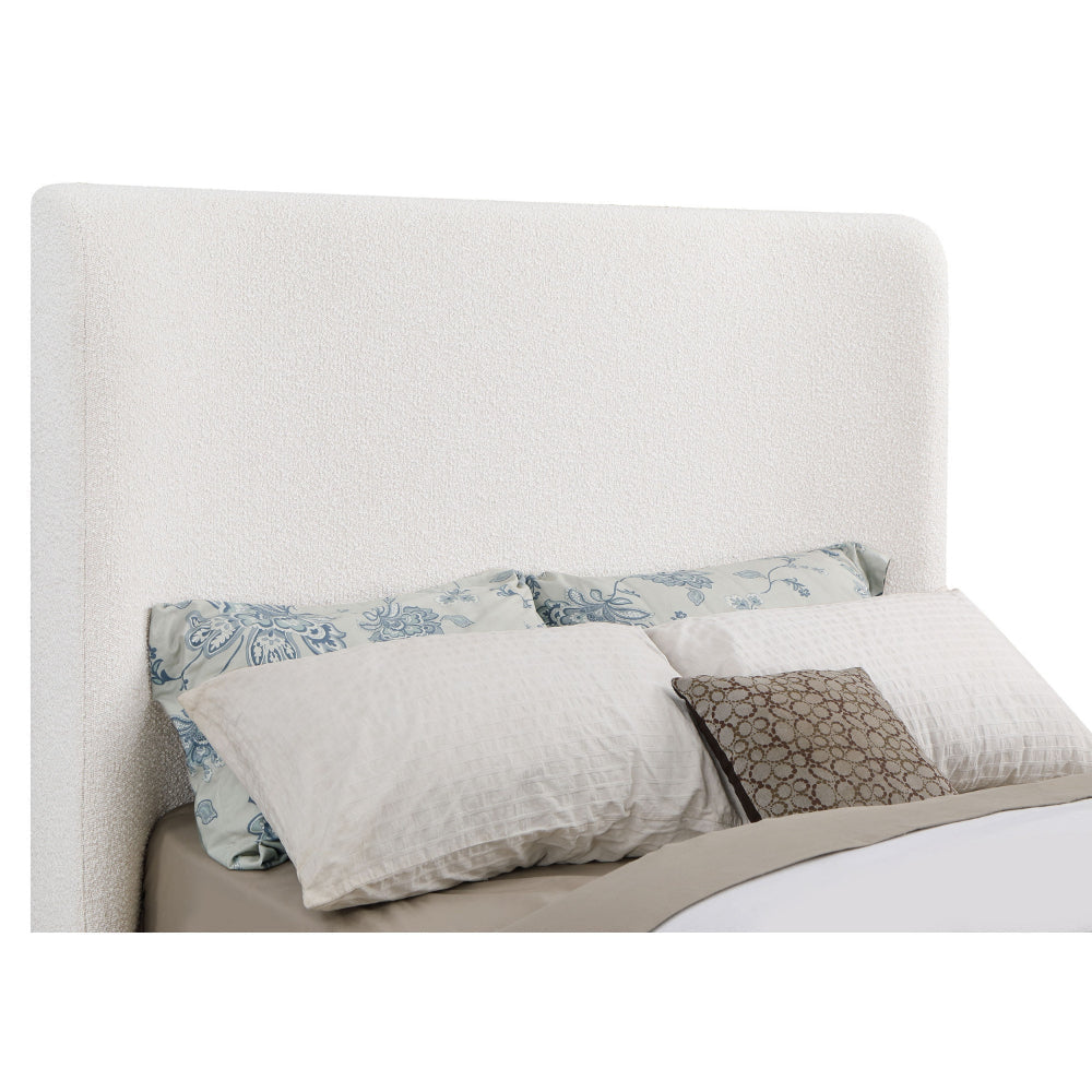 Ale Queen Size Platform Bed Round Wingback Headboard Ivory Upholstery By Casagear Home BM318820