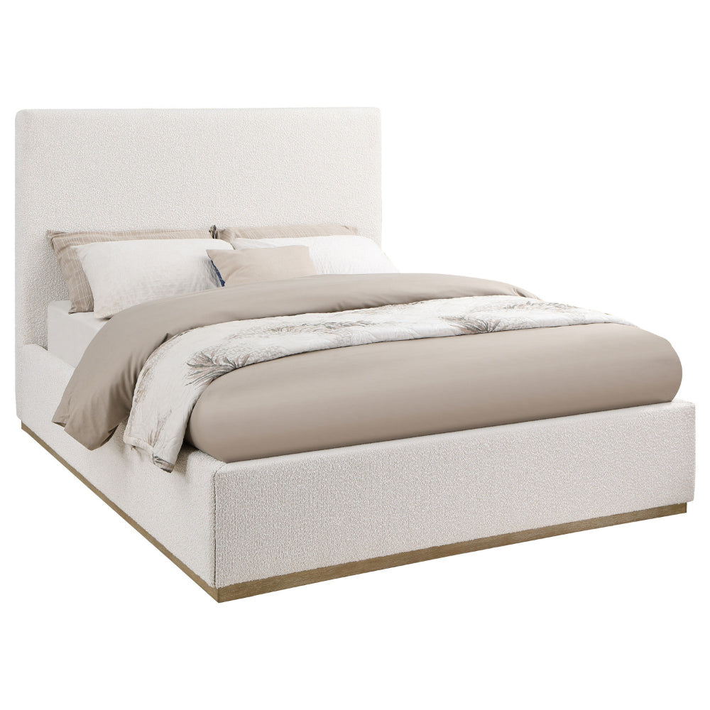 Ole King Size Bed Upholstered Panel Headboard Gold Plinth Base Ivory By Casagear Home BM318823