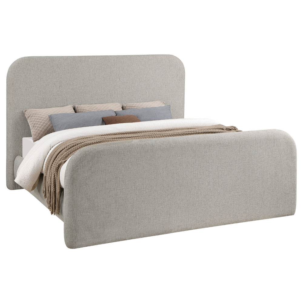 Jene King Size Bed Upholstered Panel Headboard Rounded Corners Gray By Casagear Home BM318825