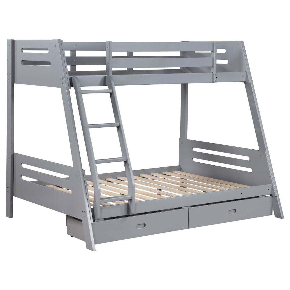 Ishy Twin Over Full Bunk Bed, Storage Drawers, Side Rails, Gray Wood By Casagear Home