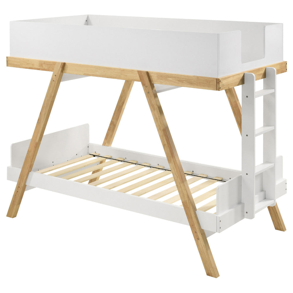 Anky Twin Size Bunk Bed Brown Wood 3 Side Panel Rails Ladder White By Casagear Home BM318832