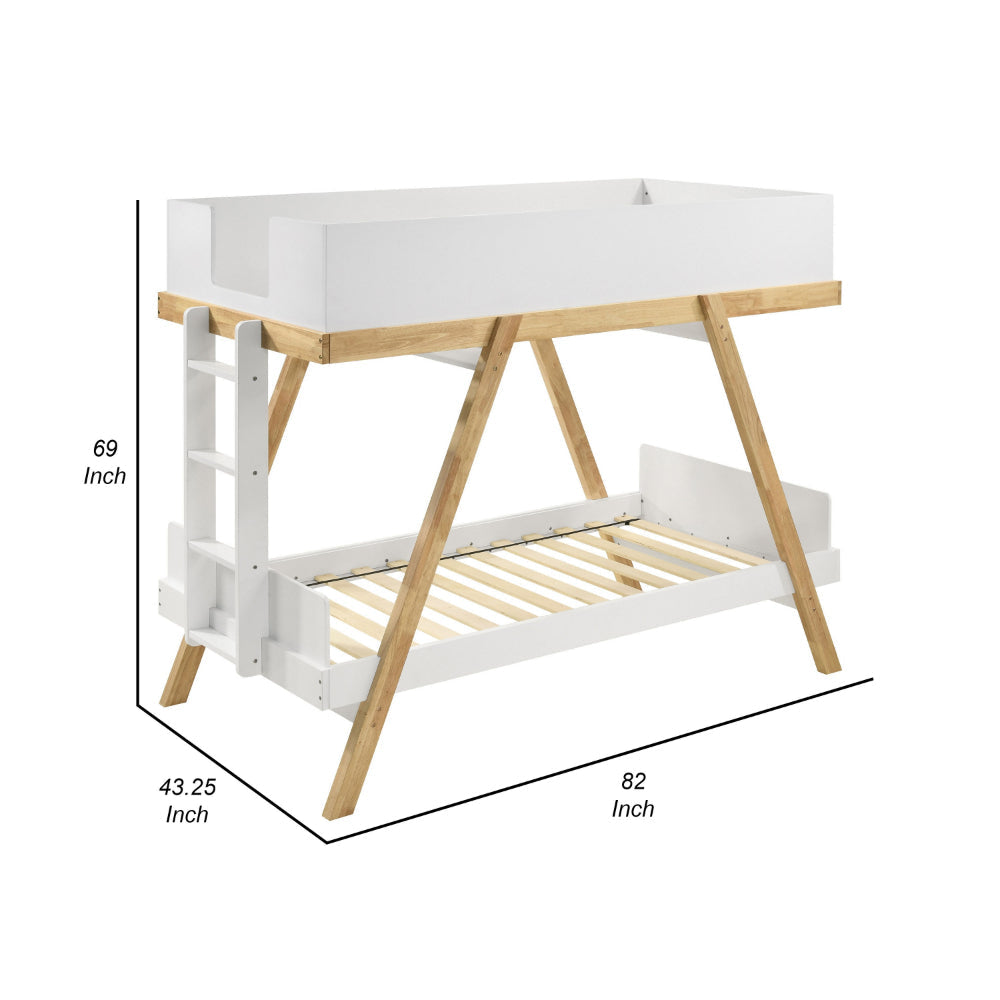 Anky Twin Size Bunk Bed Brown Wood 3 Side Panel Rails Ladder White By Casagear Home BM318832