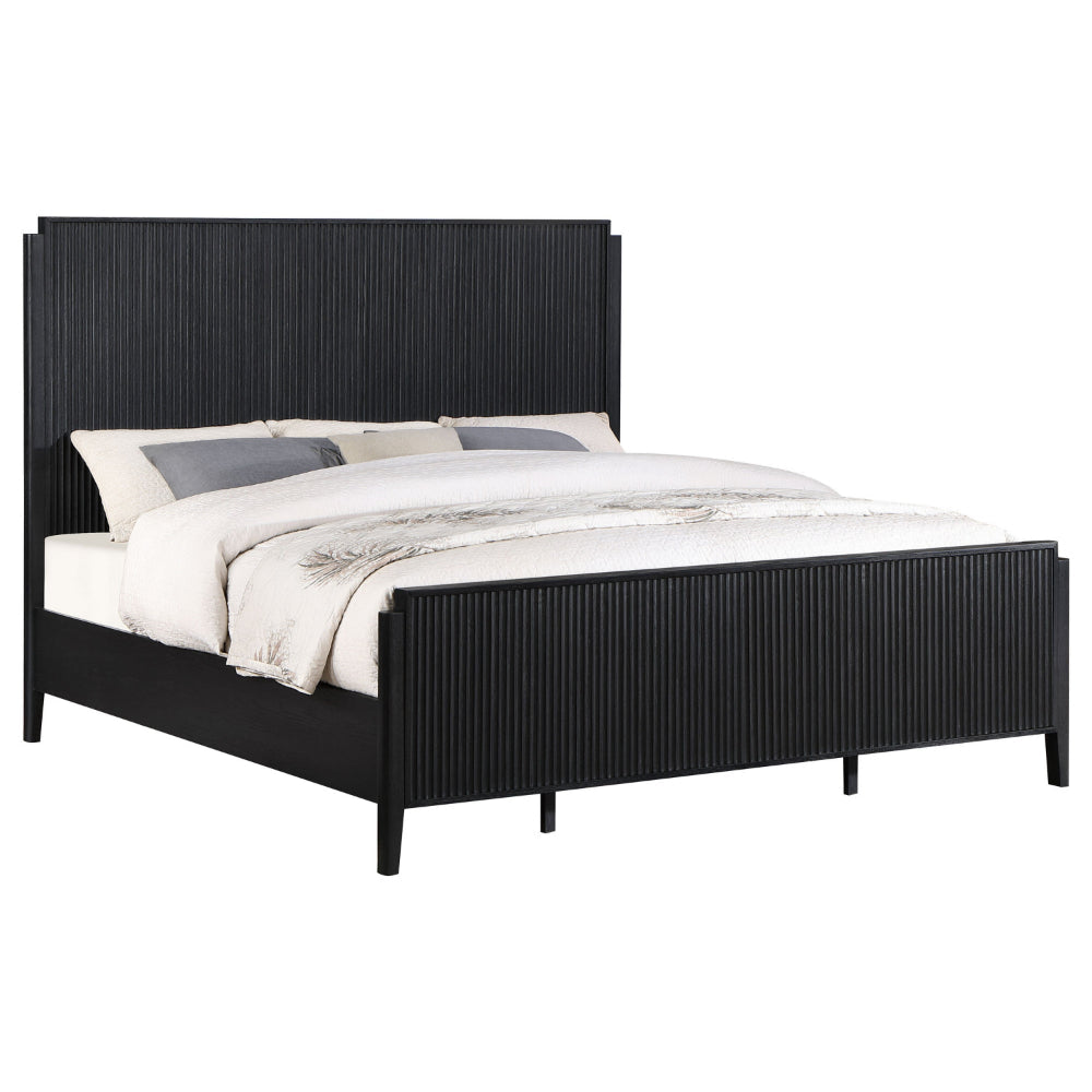 Jack Queen Size Bed Fluted Panel Headboard Round Tapered Legs Black By Casagear Home BM318838