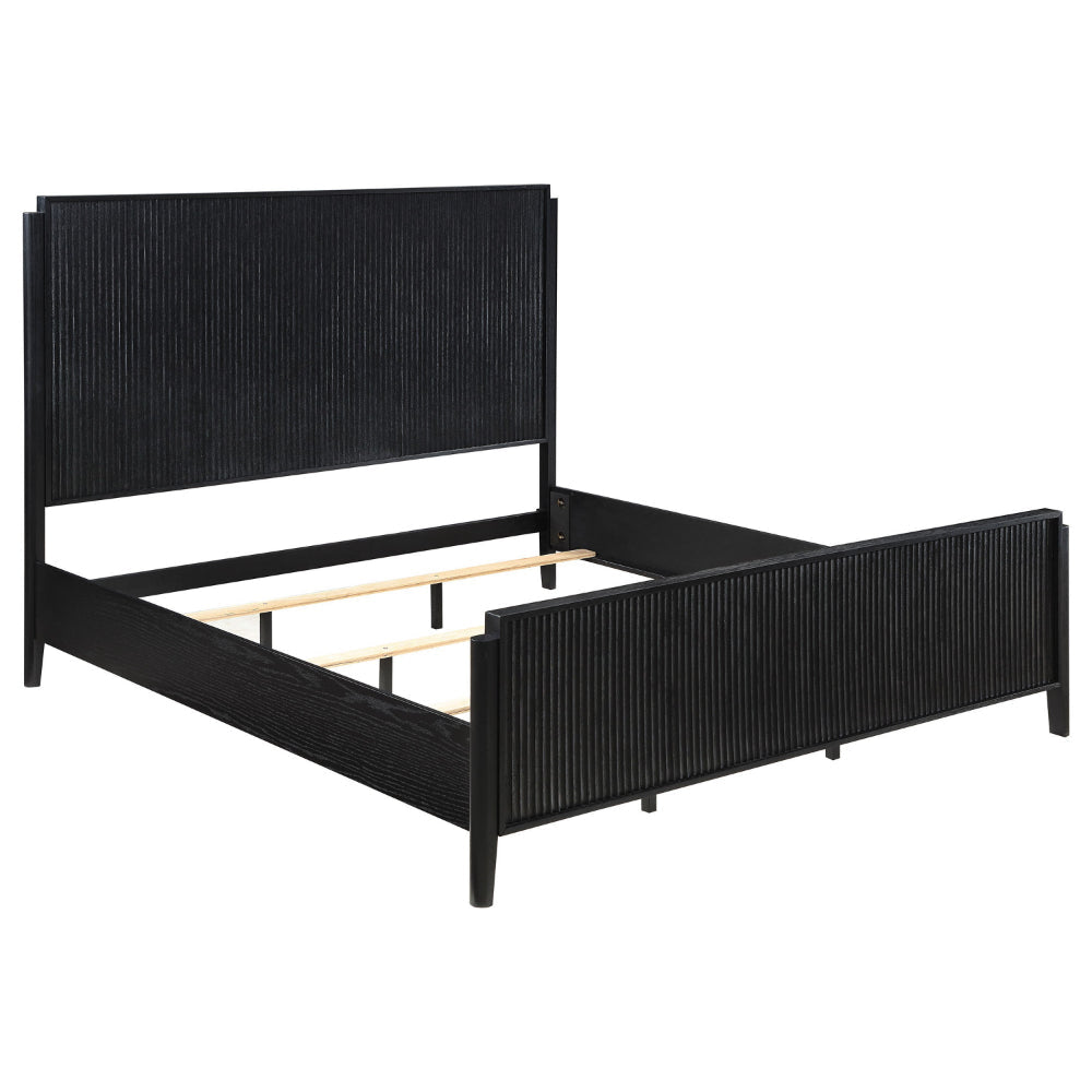 Jack Queen Size Bed, Fluted Panel Headboard, Round Tapered Legs, Black By Casagear Home