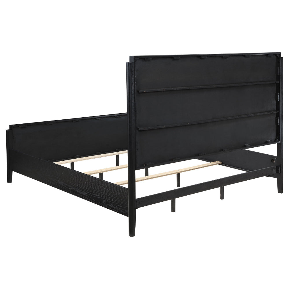 Jack King Size Bed Fluted Panel Headboard Round Tapered Legs Black By Casagear Home BM318839