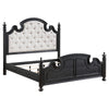 Selena King Size Poster Bed, Classical White Tufted Upholstery, Black By Casagear Home