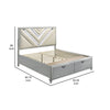 Haley Queen Size Bed V Tufted Upholstery 2 Storage Drawers LED Silver By Casagear Home BM318848