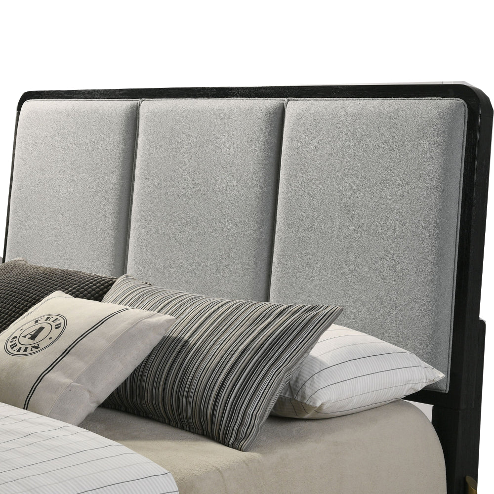 Fij Queen Size Bed 3 Block Panel Headboard Slim Legs Gray Upholstery By Casagear Home BM318850