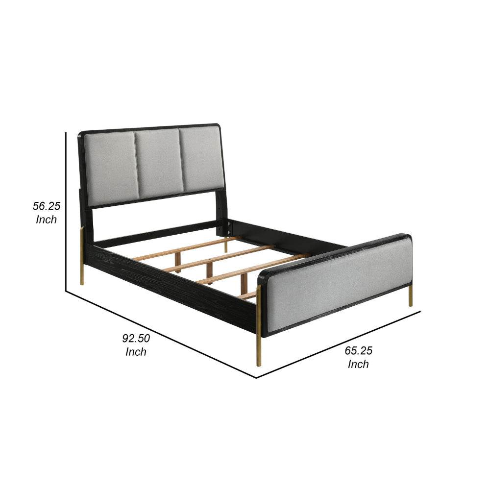 Fij Queen Size Bed 3 Block Panel Headboard Slim Legs Gray Upholstery By Casagear Home BM318850