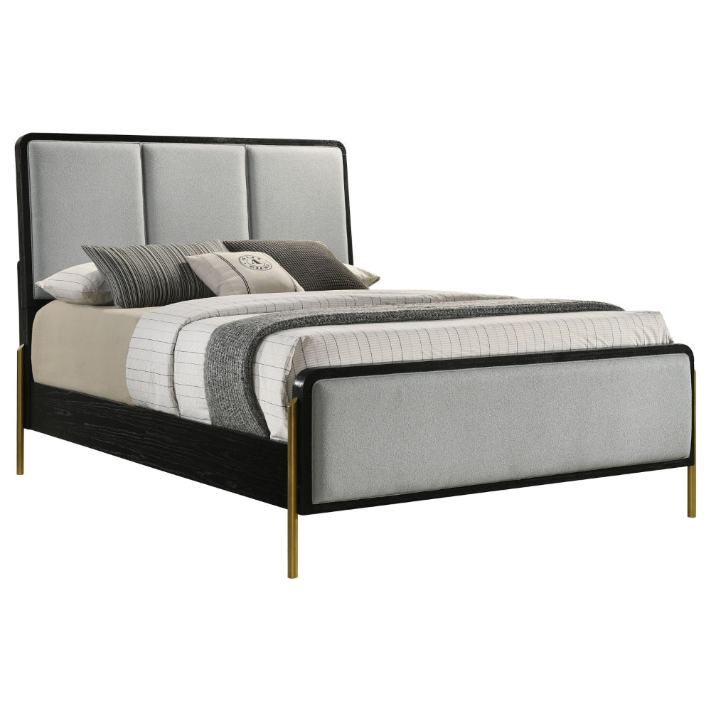 Fij King Size Bed 3 Block Panel Headboard Slim Legs Gray Upholstery By Casagear Home BM318851