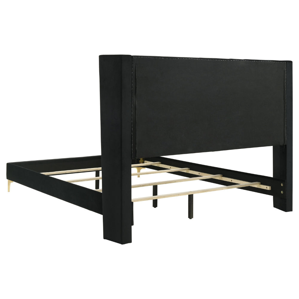 Dle King Size Bed Wingback Headboard Gold Bracket Feet Black Upholstery By Casagear Home BM318855