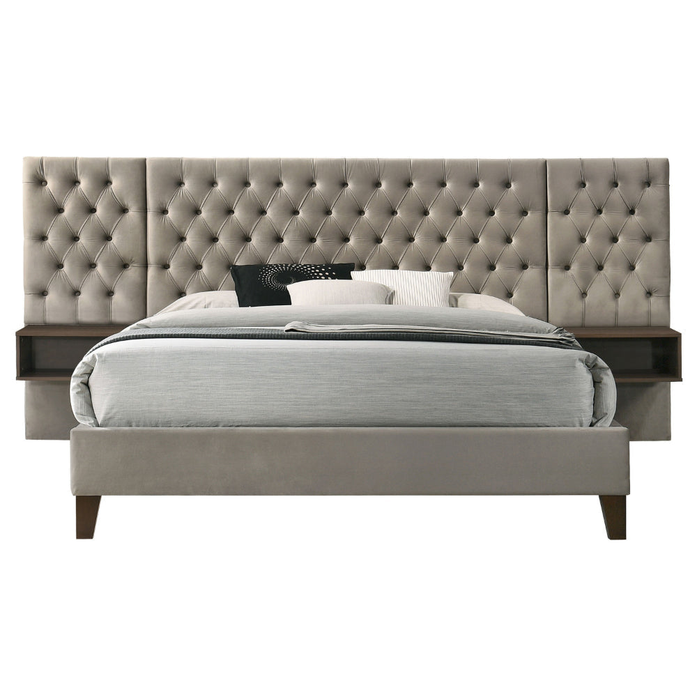 Reen Queen Size Bed Upholstered Wall Headboard with 2 Nightstands Brown By Casagear Home BM318857