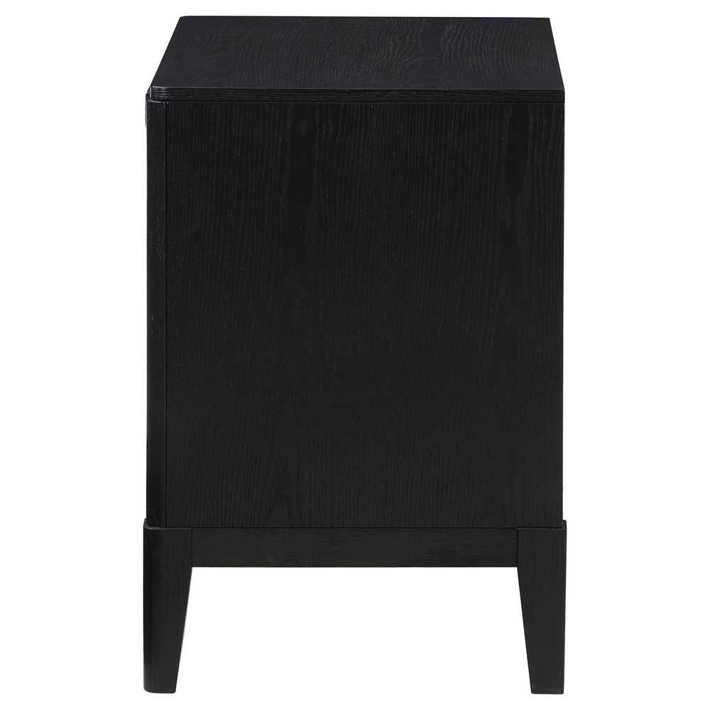 Jack Nightstand 2 Drawers Gold Metal Handles Wire Brushed Black Wood By Casagear Home BM318861