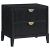 Jack Nightstand, 2 Drawers, Gold Metal Handles, Wire Brushed Black Wood By Casagear Home