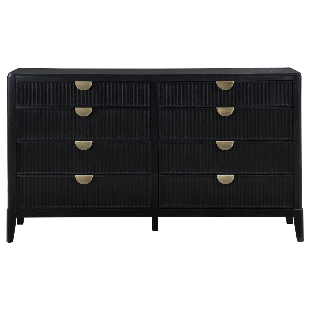 Jack Dresser 8 Drawers Gold Tone Metal Handles Wire Brushed Black Wood By Casagear Home BM318862