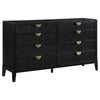 Jack Dresser, 8 Drawers, Gold Tone Metal Handles, Wire Brushed Black Wood By Casagear Home