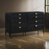 Jack Dresser, 8 Drawers, Gold Tone Metal Handles, Wire Brushed Black Wood By Casagear Home
