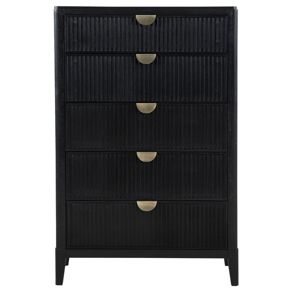 Jack Tall Dresser Chest 5 Drawers Gold Tone Metal Handles Black Wood By Casagear Home BM318863