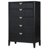 Jack Tall Dresser Chest 5 Drawers Gold Tone Metal Handles Black Wood By Casagear Home BM318863