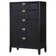 Jack Tall Dresser Chest 5 Drawers Gold Tone Metal Handles Black Wood By Casagear Home BM318863