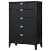 Jack Tall Dresser Chest 5 Drawers Gold Tone Metal Handles Black Wood By Casagear Home BM318863