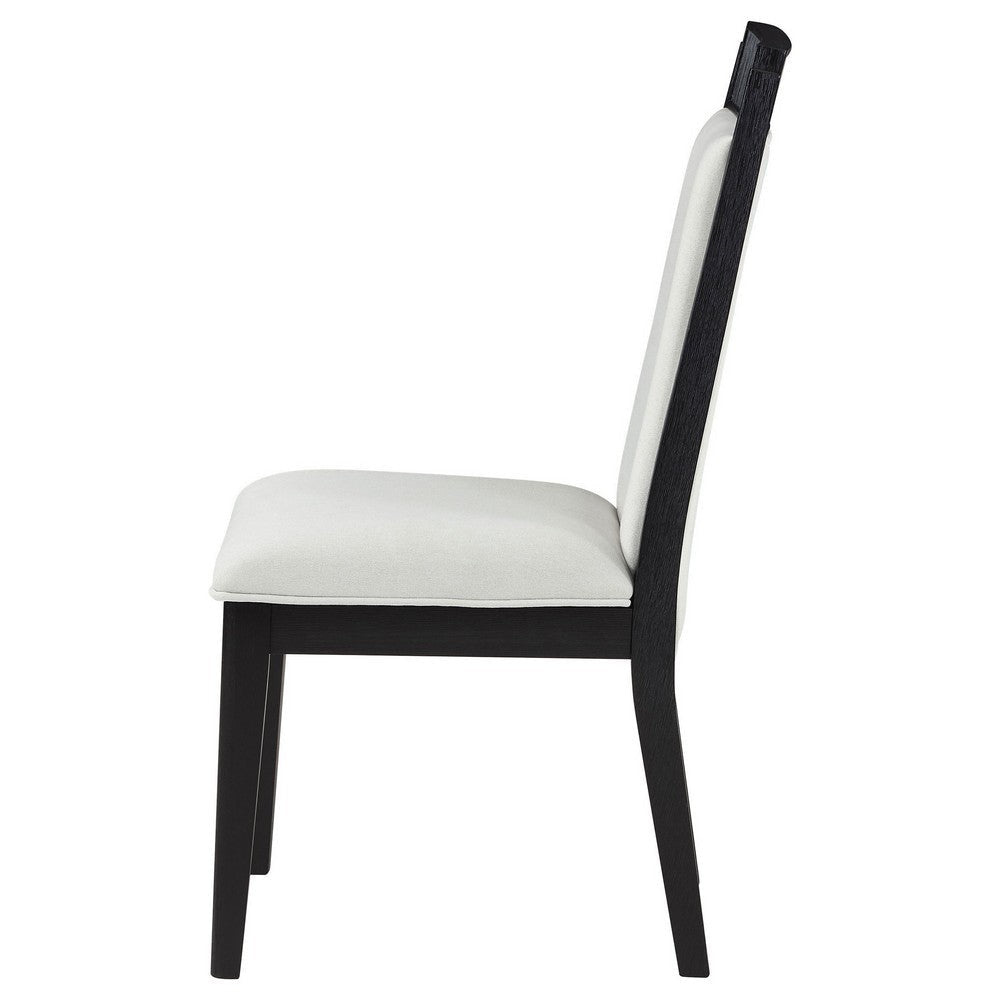 Jack Dining Chair Set of 2 Ivory Fabric Bordered Look with Black Wood By Casagear Home BM318865