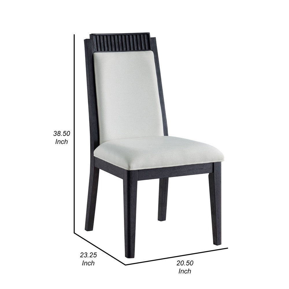 Jack Dining Chair Set of 2 Ivory Fabric Bordered Look with Black Wood By Casagear Home BM318865