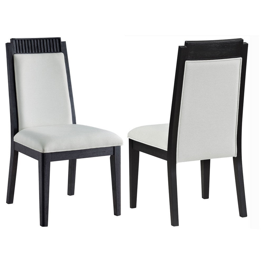 Jack Dining Chair, Set of 2, Ivory Fabric, Bordered Look with Black Wood By Casagear Home