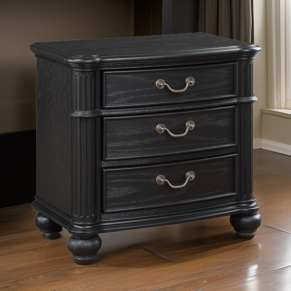 Selena Nightstand 3 Drawers Metal Handles in Antique Copper Tone Black By Casagear Home BM318867