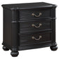 Selena Nightstand, 3 Drawers, Metal Handles in Antique Copper Tone, Black By Casagear Home