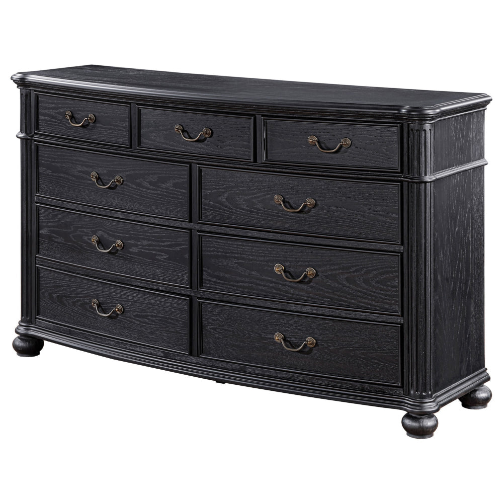 Selena Dresser 9 Drawers Metal Handles in Antique Copper Tone Black Wood By Casagear Home BM318868