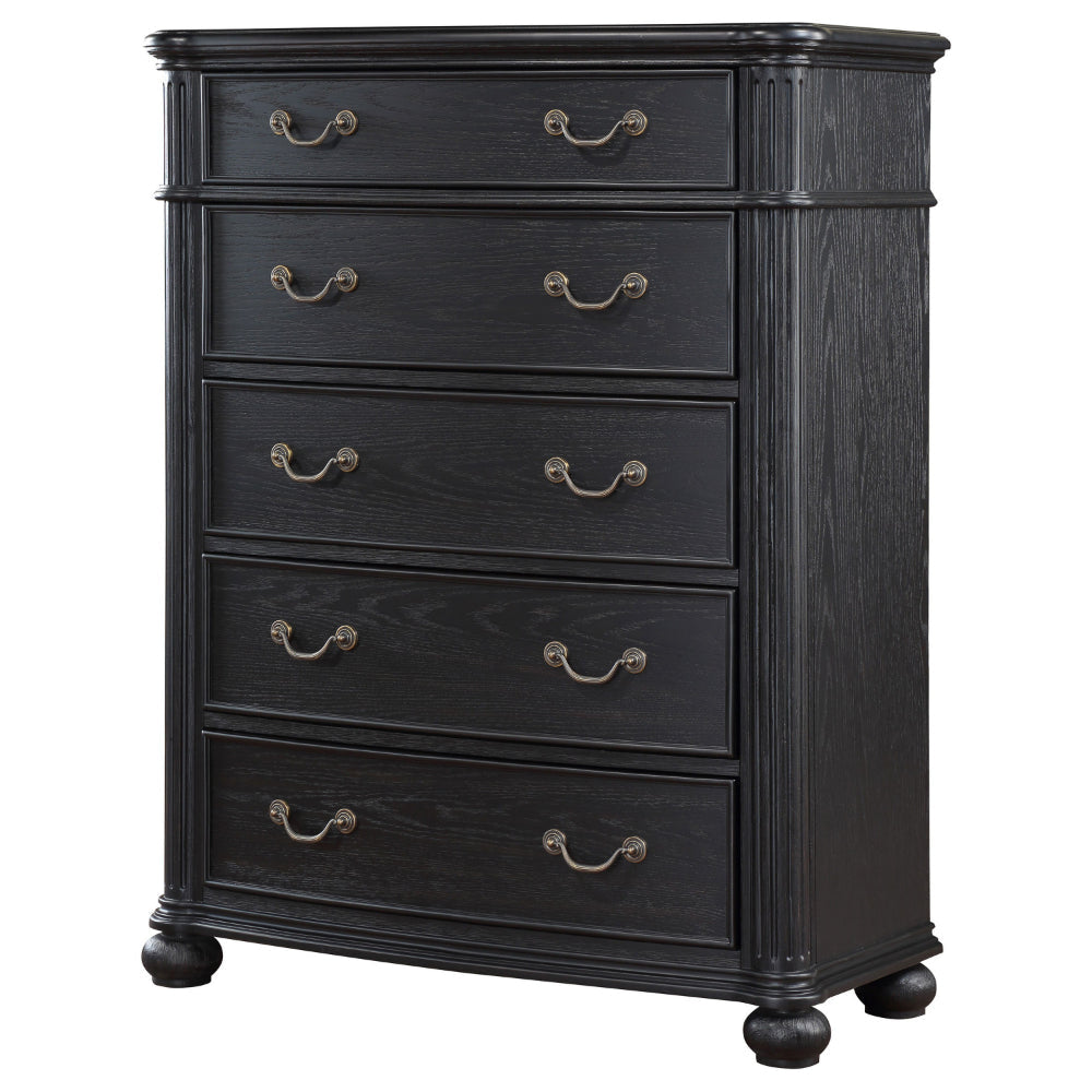 Selena Tall Dresser Chest 5 Drawers Copper Metal Handles Black Wood By Casagear Home BM318869