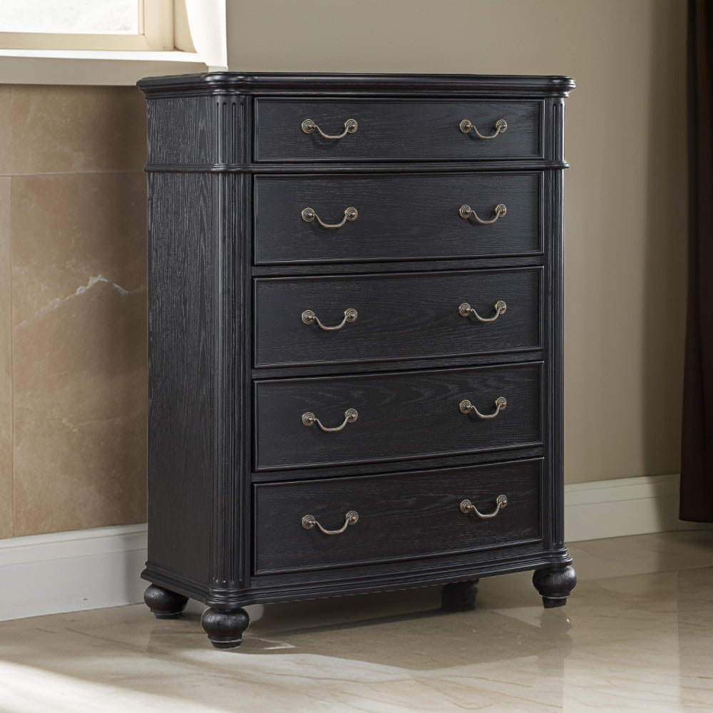 Selena Tall Dresser Chest 5 Drawers Copper Metal Handles Black Wood By Casagear Home BM318869