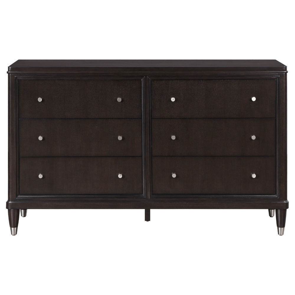 Amber Dresser 6 Drawers Round Metal Knobs Tapered Legs Brown Wood By Casagear Home BM318871