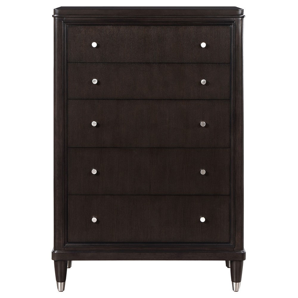 Amber Tall Dresser Chest 5 Drawers Metal Knobs Tapered Legs Brown Wood By Casagear Home BM318872