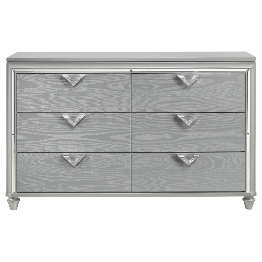 Haley Dresser 6 Drawers V Shape Glittering Handles Light Silver Wood By Casagear Home BM318874