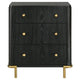 Fij Nightstand 3 Drawers USB Port Golden Metal Legs Knobs Black Wood By Casagear Home BM318876
