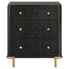 Fij Nightstand 3 Drawers USB Port Golden Metal Legs Knobs Black Wood By Casagear Home BM318876