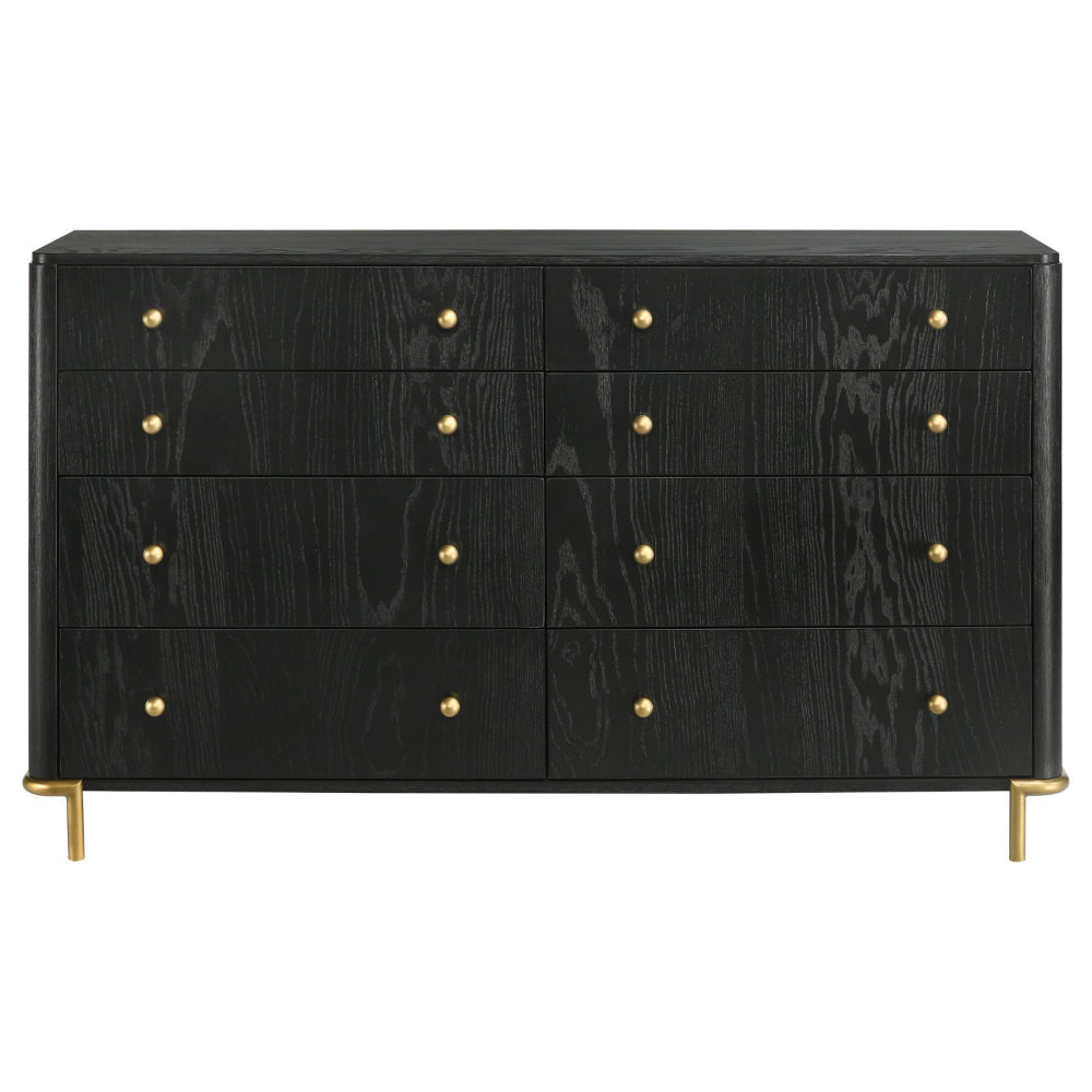 Fij Dresser 8 Drawers Golden Metal Stand Base Legs Knobs Black Wood By Casagear Home BM318877