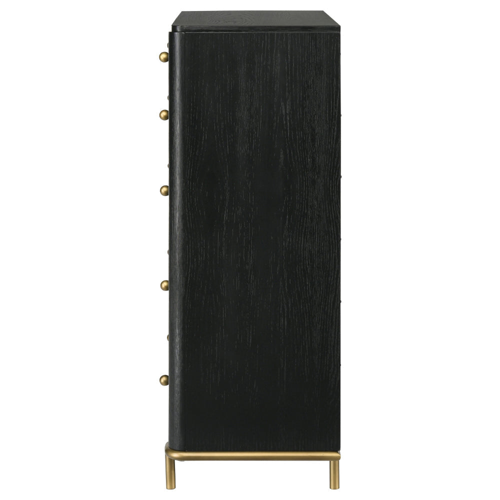 Fij Tall Dresser Chest 5 Drawers Golden Metal Stand Base Knobs Black By Casagear Home BM318878