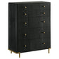 Fij Tall Dresser Chest, 5 Drawers, Golden Metal Stand Base, Knobs, Black By Casagear Home