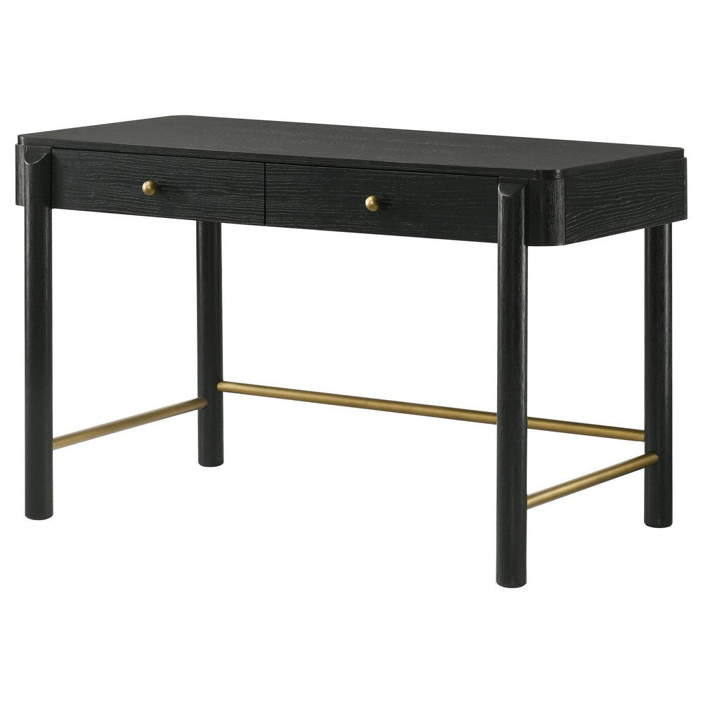 Fij Vanity Desk 48 Inch Rectangular 2 Drawers Metal Knobs Black Gold By Casagear Home BM318879