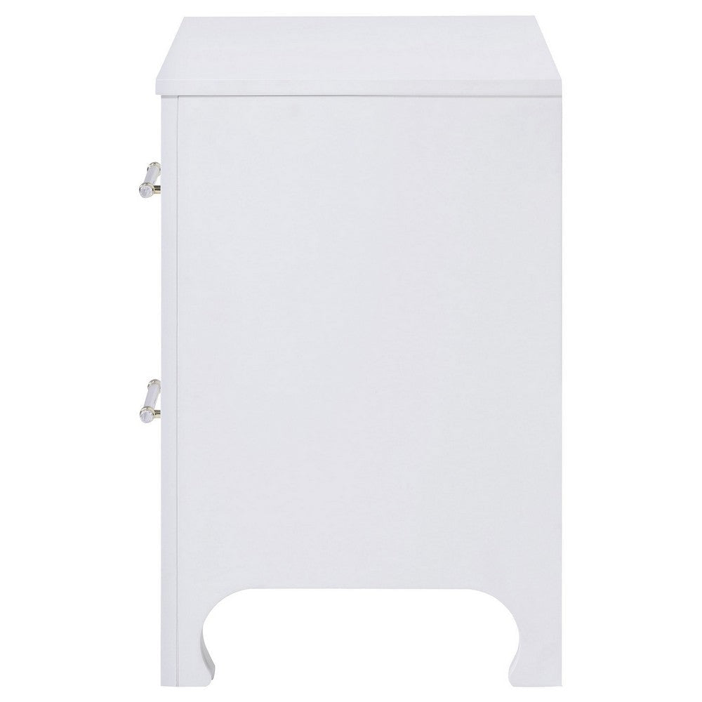 Asiy Nightstand 2 Drawers Clear Bar Handles Silver and Pearl White Wood By Casagear Home BM318881