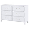 Asiy Dresser 6 Drawers Clear Bar Handles Silver and Pearl White Wood By Casagear Home BM318882