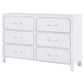 Asiy Dresser 6 Drawers Clear Bar Handles Silver and Pearl White Wood By Casagear Home BM318882