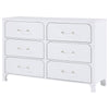 Asiy Dresser 6 Drawers Clear Bar Handles Silver and Pearl White Wood By Casagear Home BM318882